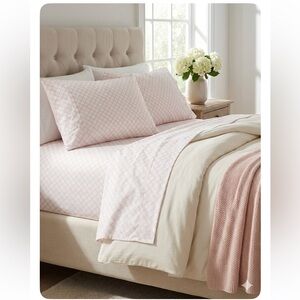 Sky Bloomies Trellis Queen Sheet Set + Extra Pillowcases Pima Cotton Pink